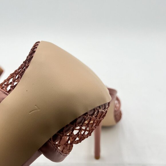 FSJ Tan Mesh High Heel Sandals Mules Peep Toe Slide Slip On Summer Dress Shoes - Picture 6 of 8